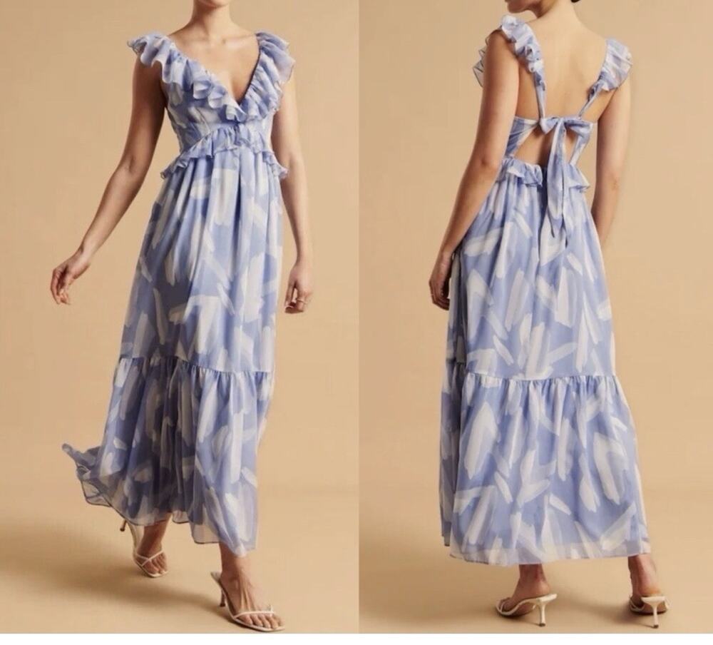 Abercrombie & Fitch | Babydoll Drama Ruffle Open Back Tie Maxi Dress MP princess